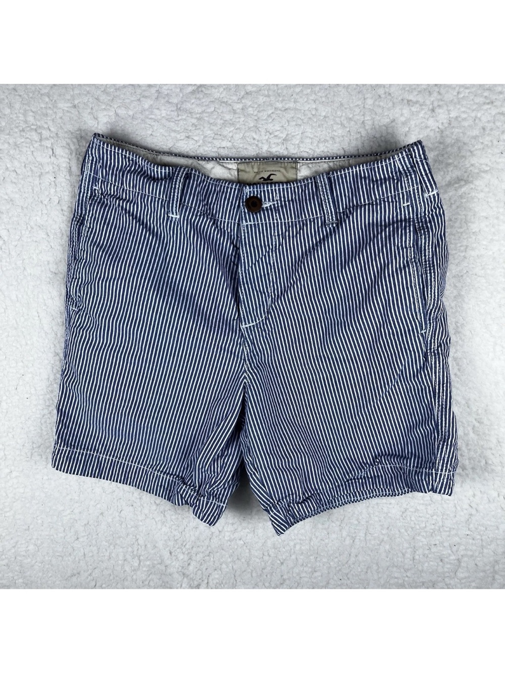 Hollister Mens 32 White Blue Hickory Engineer Railroad Conductor Stripes Shorts